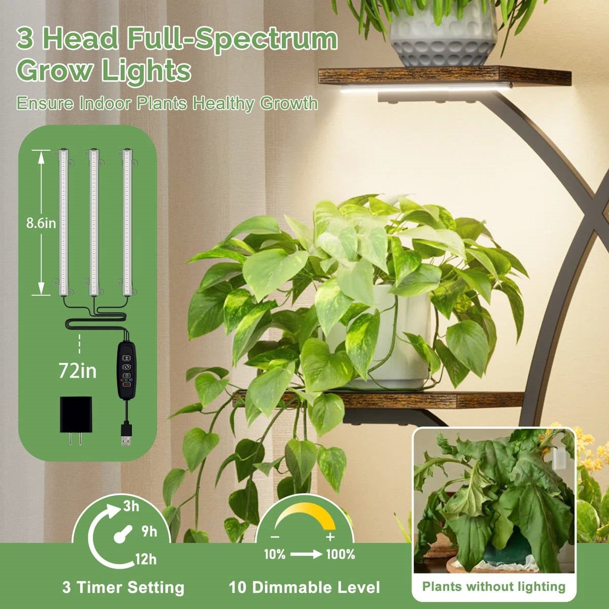 62-inch Tall Tree Shaped Indoor Plant Stand with Grow Lights