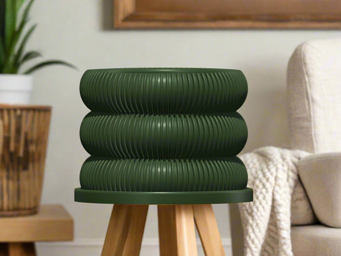 Ribbed Bubble Plant Pot With Drainage and Saucer