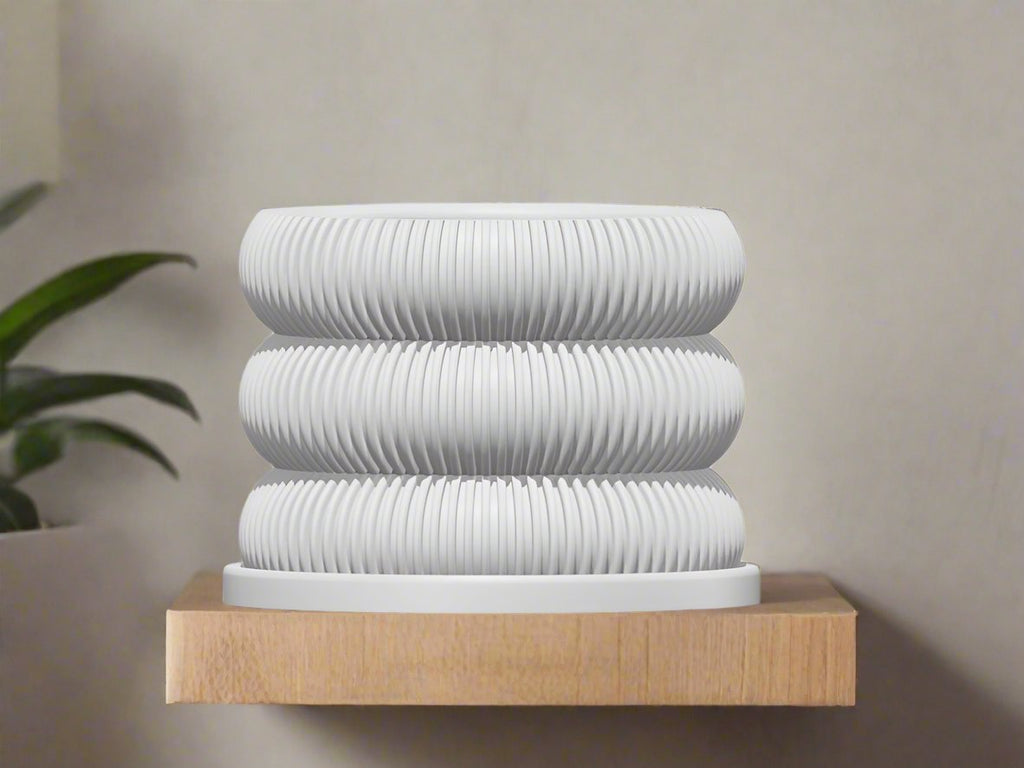 Ribbed Bubble Plant Pot With Drainage and Saucer