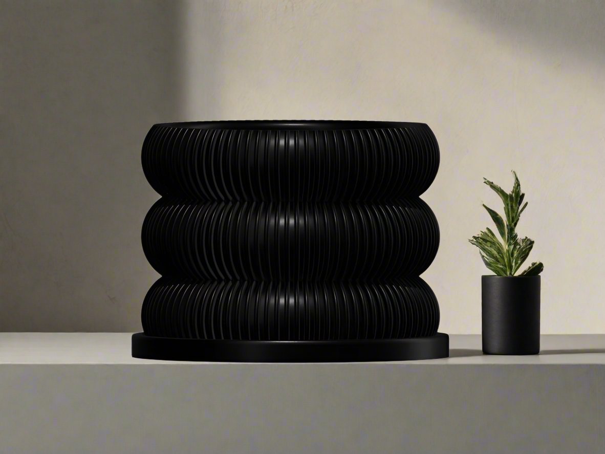 Ribbed Bubble Plant Pot With Drainage and Saucer