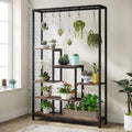 Modern Industrial Heavy Duty Metal Wood Plant Stand with 10 Hanging Hooks
