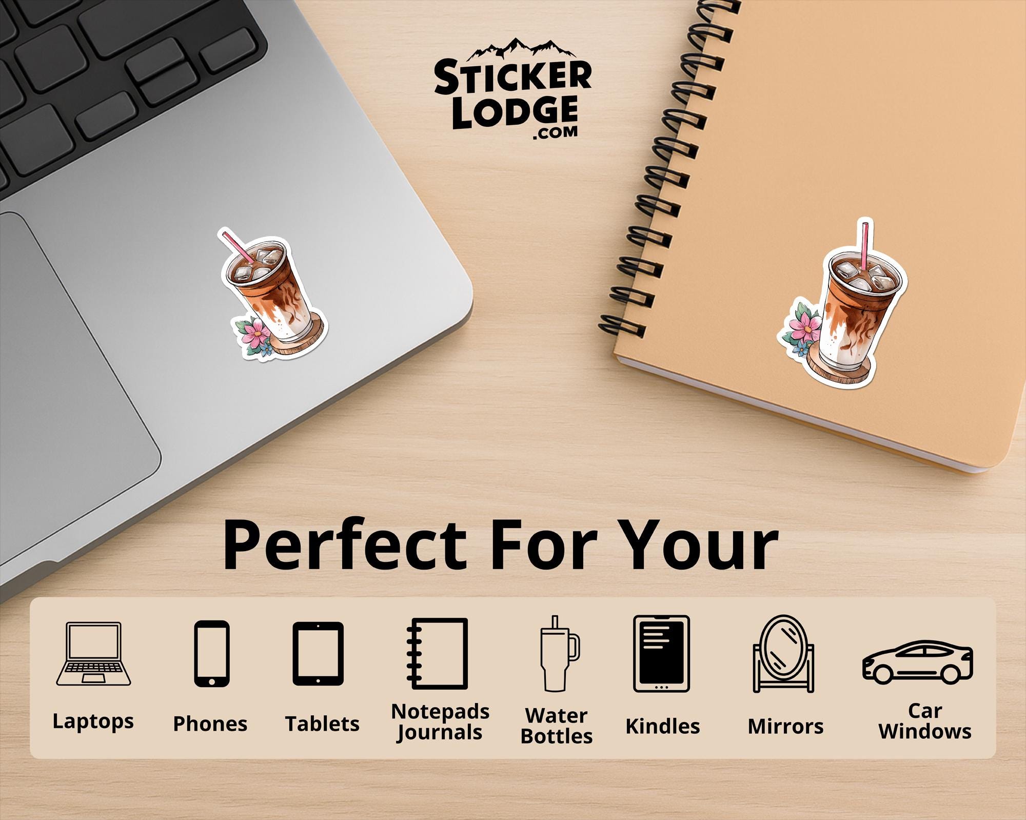 Iced Coffee Watercolor Flower Vinyl Sticker