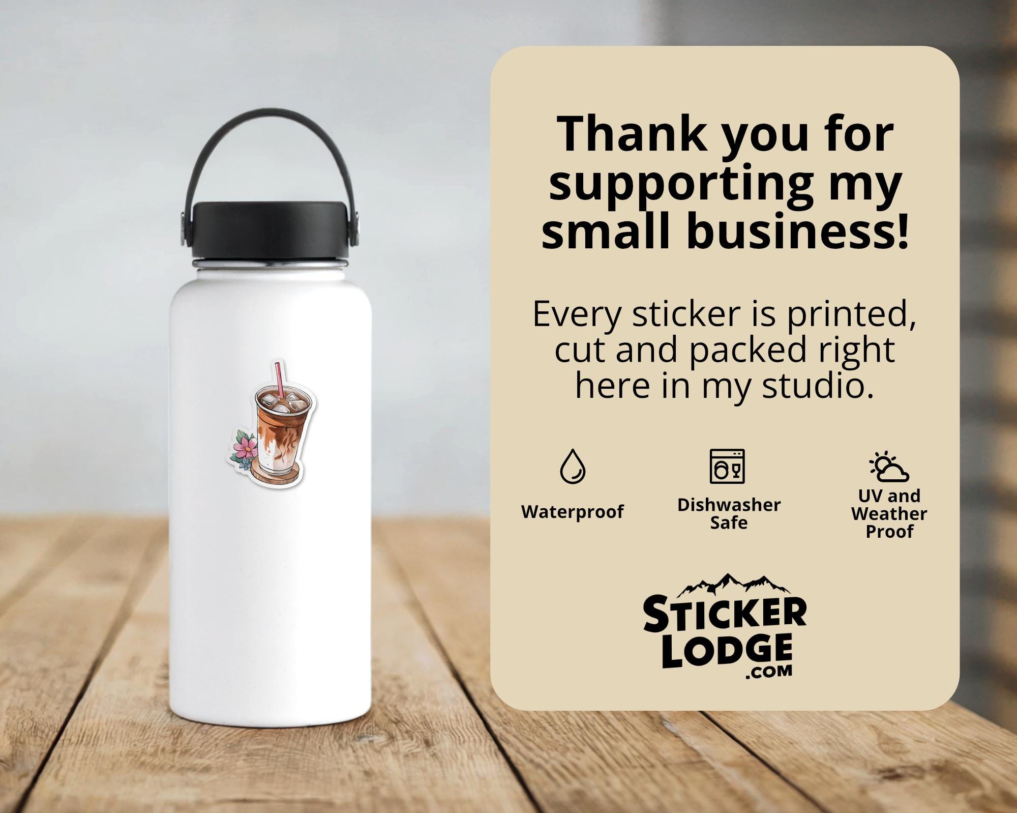 Iced Coffee Watercolor Flower Vinyl Sticker